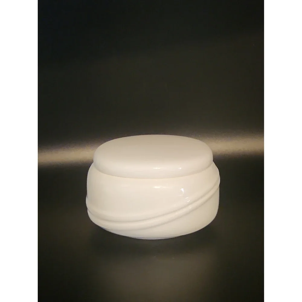 Vtg 80s Empty Coty Sophia White Milk Glass Powder Jar With Original Oval Puff